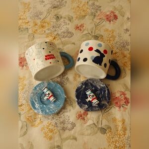 White Rabbit Mugs with Blue Handles